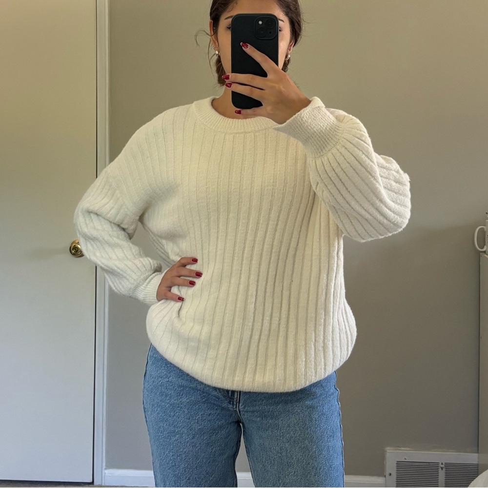 Aerie Cream Oversized Crewneck Sweater